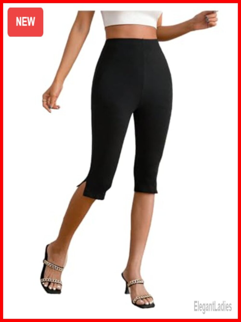 High Waisted Capri Leggings Elastic Waist Slim Fit Yoga Workout Pants